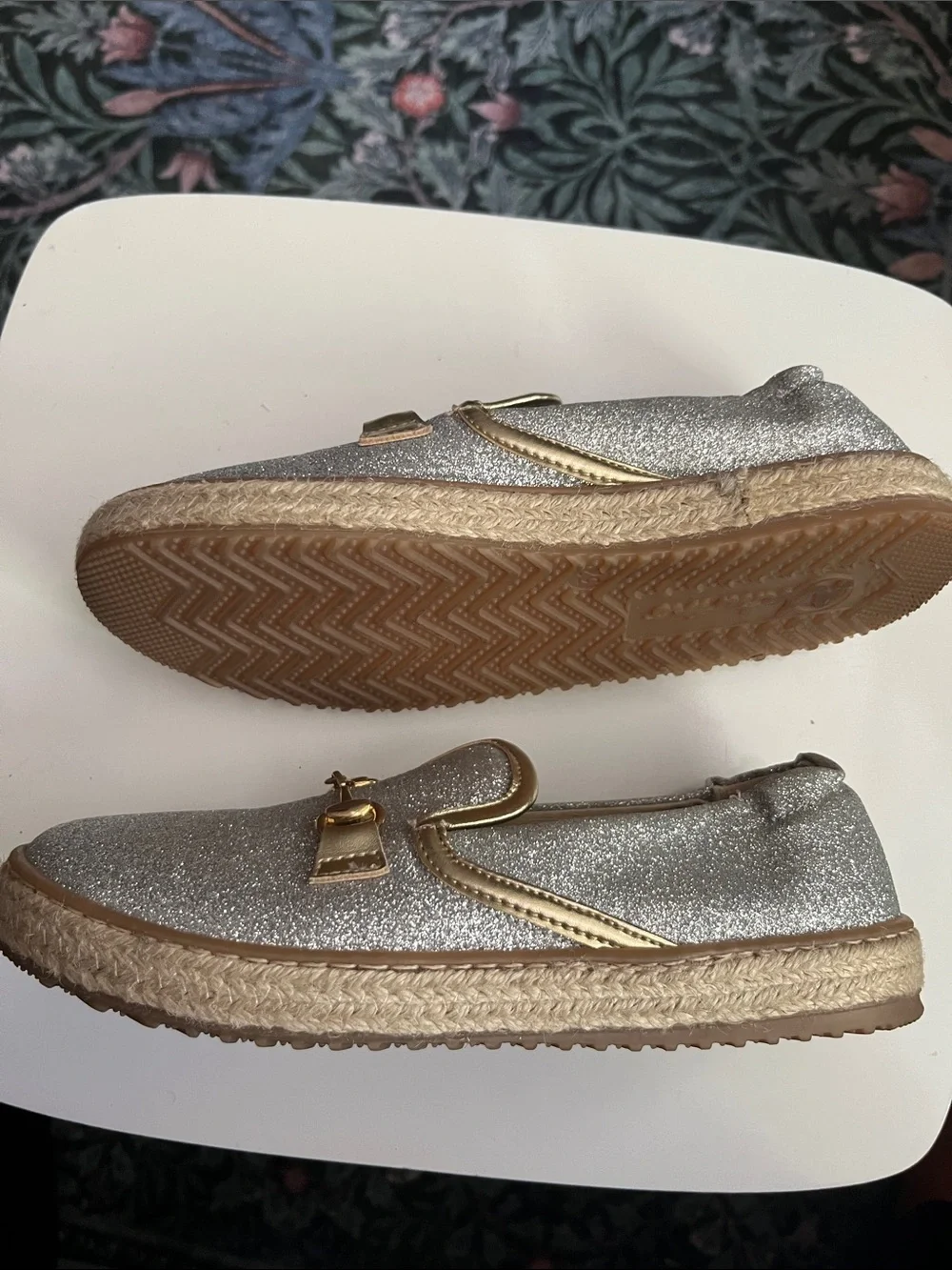 Naturino Silver Glitter Moccasins with Gold Trim